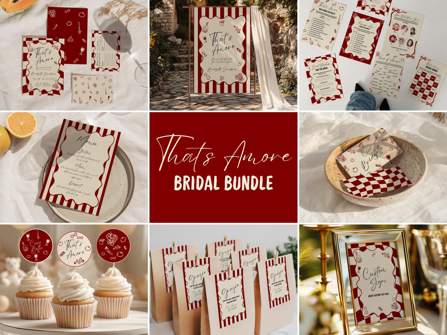 Italian Bridal Shower Invitation Bundle: Amore Theme (DIY Canva Template Digital Download)