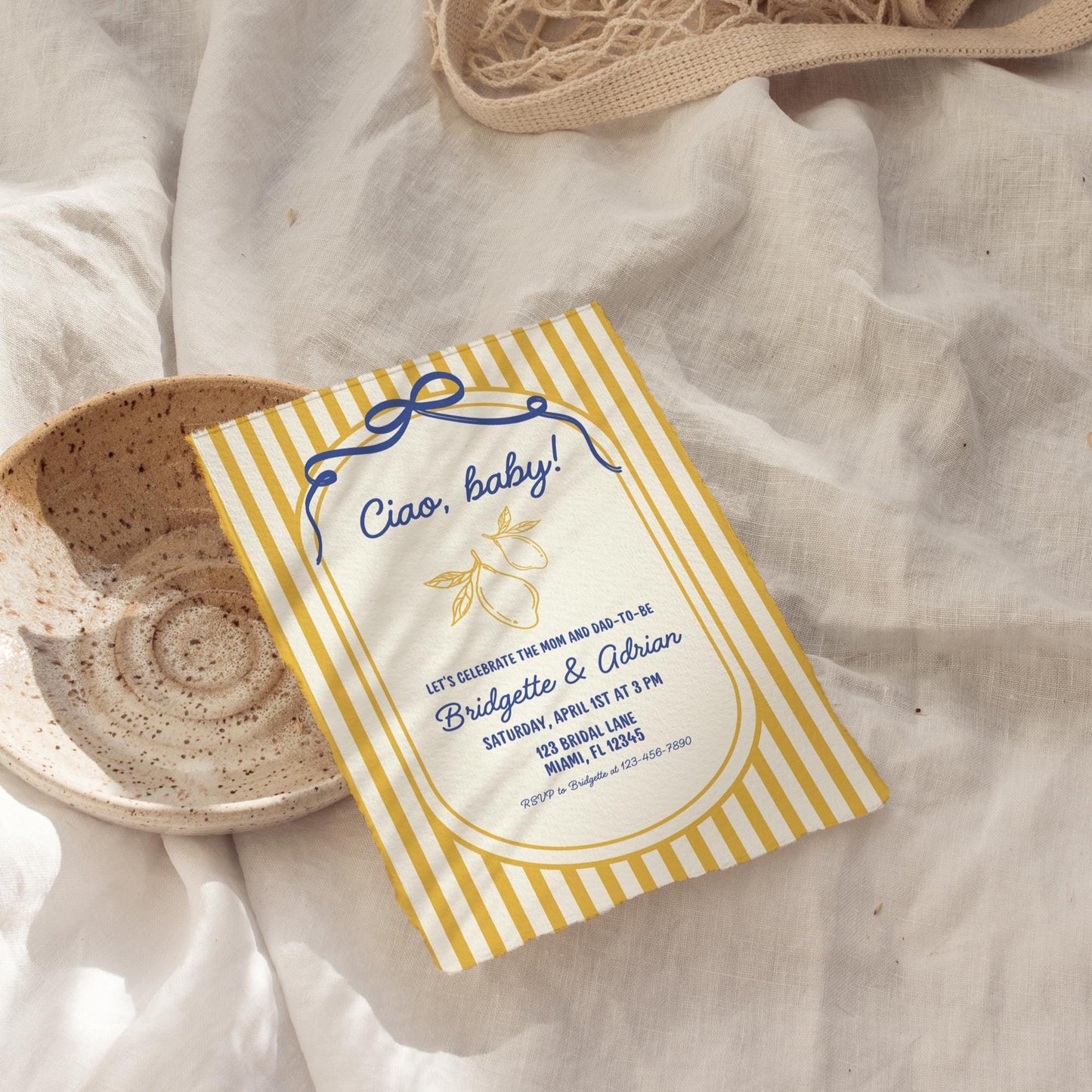 Ciao Baby Shower Invitation Template Italian Themed Baby Shower Invite Lemon Baby Sprinkle Citrus Bella Bambino Baby Shower Canva Template