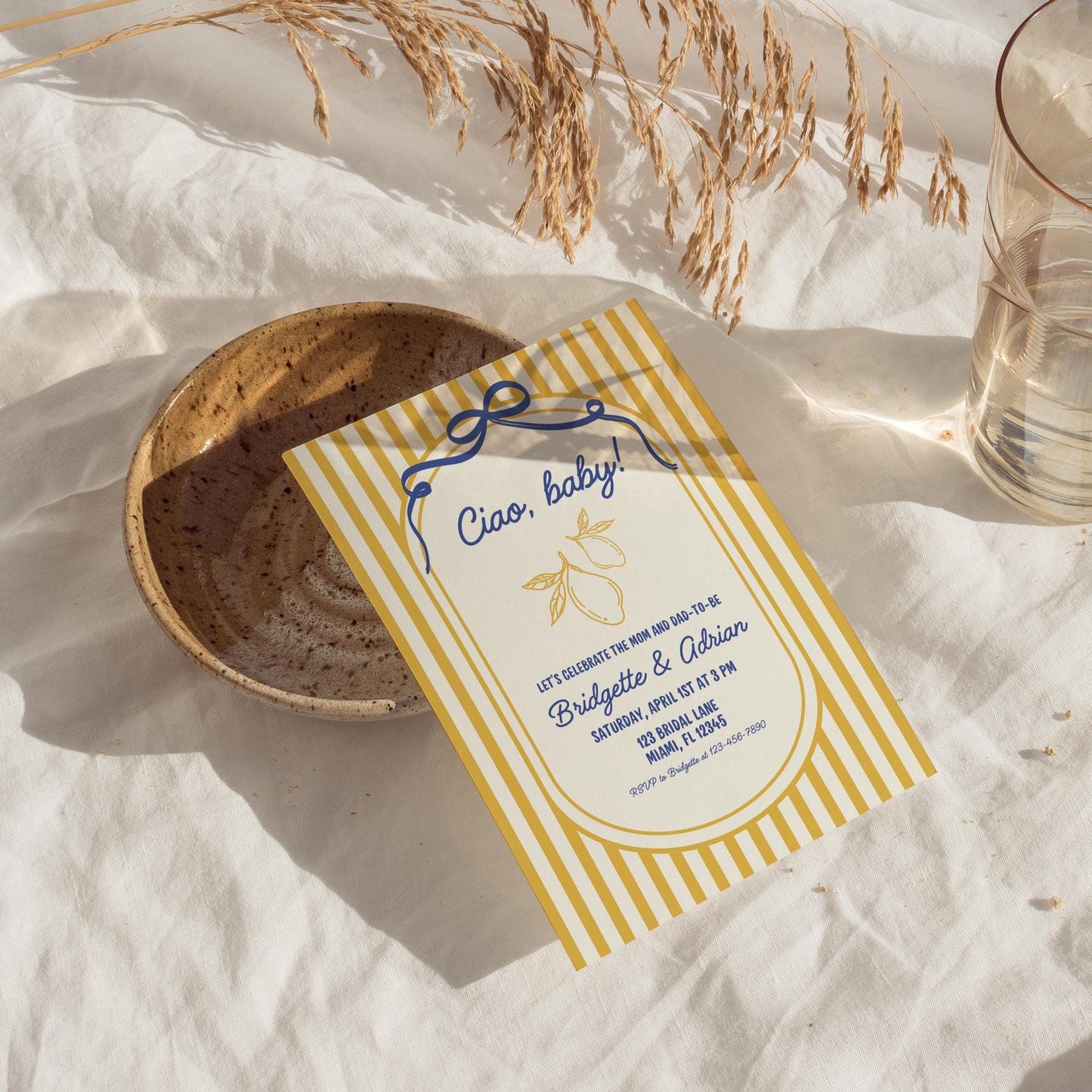 Ciao Baby Shower Invitation Template Italian Themed Baby Shower Invite Lemon Baby Sprinkle Citrus Bella Bambino Baby Shower Canva Template