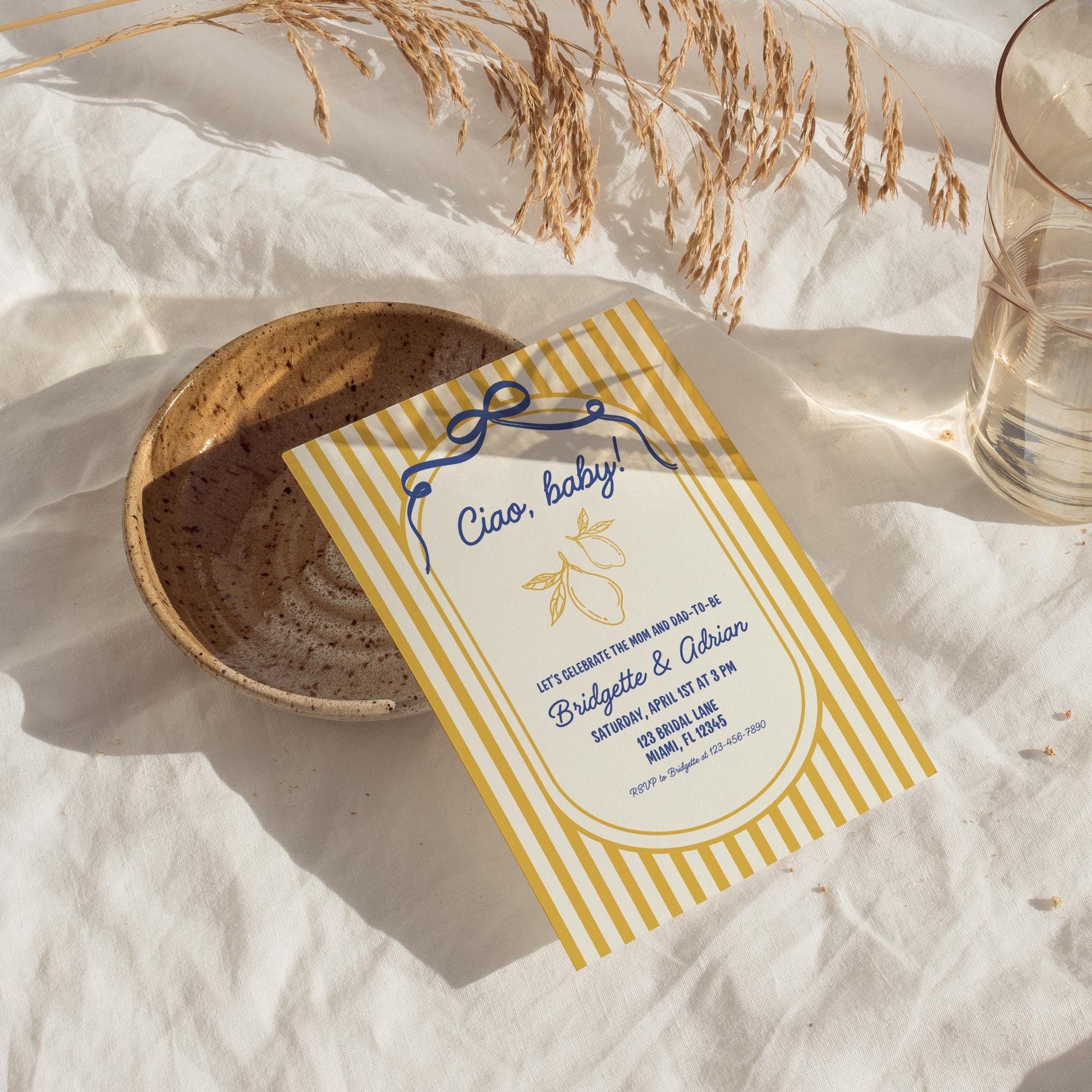 Ciao Baby Shower Invitation Template Italian Themed Baby Shower Invite Lemon Baby Sprinkle Citrus Bella Bambino Baby Shower Canva Template