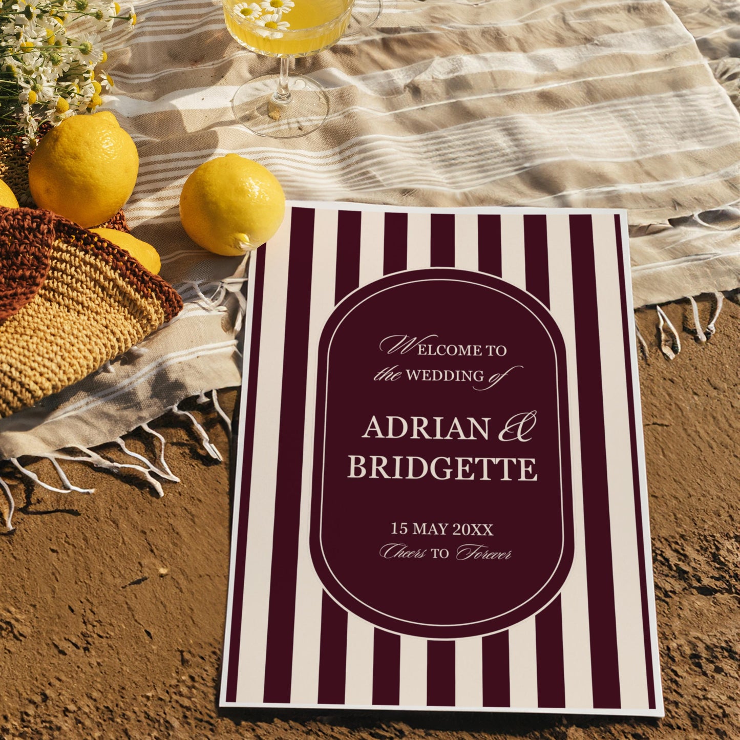 Romantic Wedding Welcome Sign Template Editable Wedding Sign Burgundy Mediterranean Design Modern Couples Maroon Vintage Wedding Signage