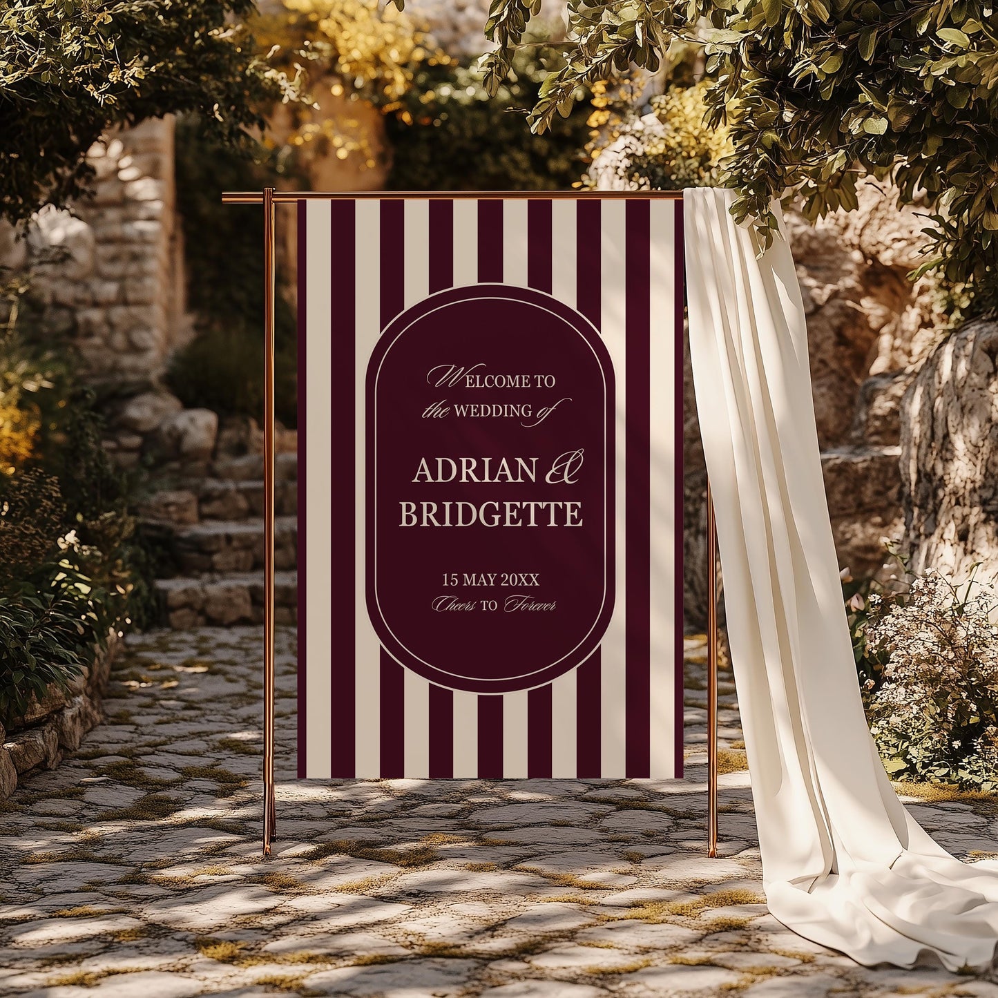 Romantic Wedding Welcome Sign Template Editable Wedding Sign Burgundy Mediterranean Design Modern Couples Maroon Vintage Wedding Signage