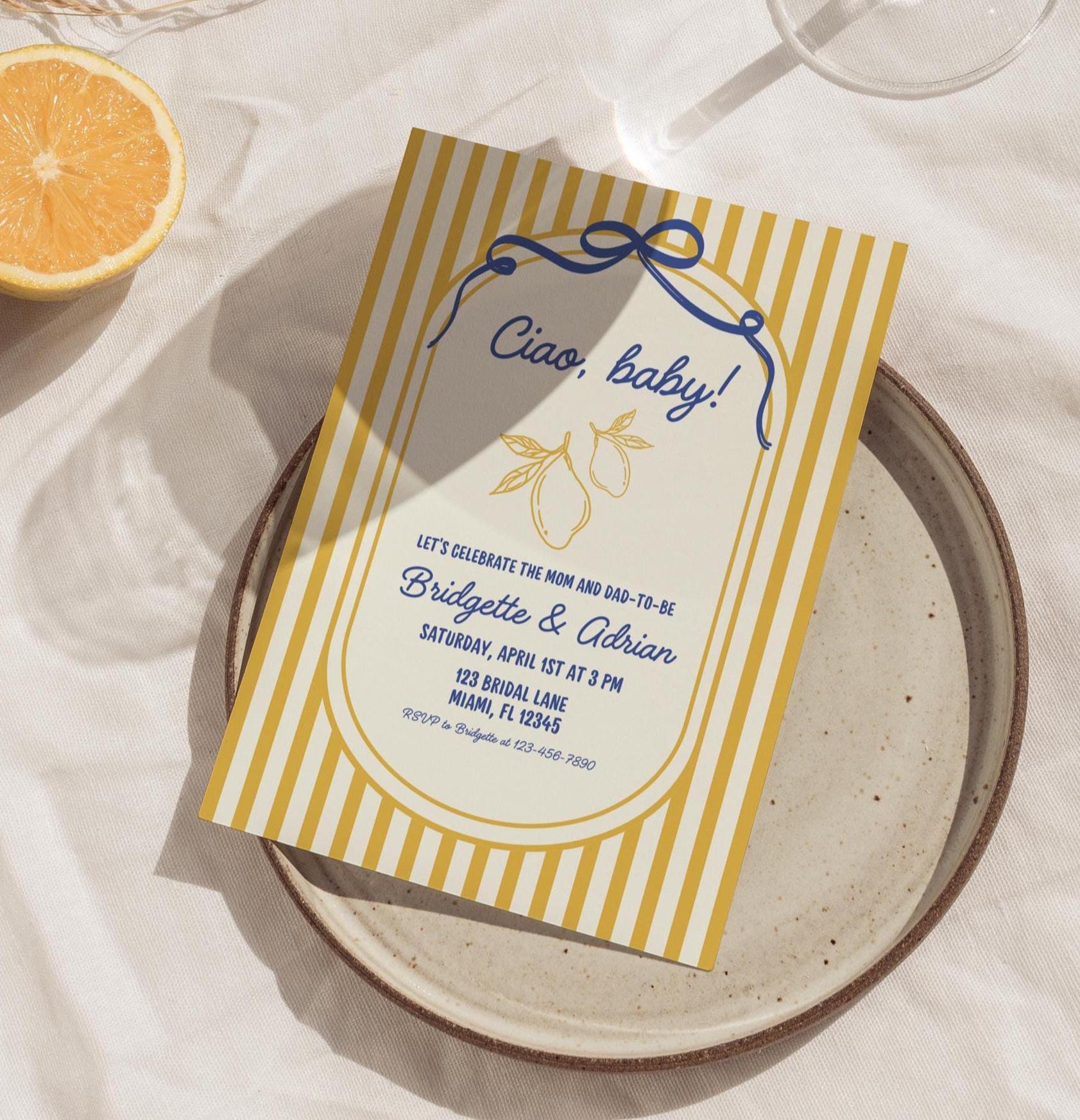 Ciao Baby Shower Invitation Template Italian Themed Baby Shower Invite Lemon Baby Sprinkle Citrus Bella Bambino Baby Shower Canva Template