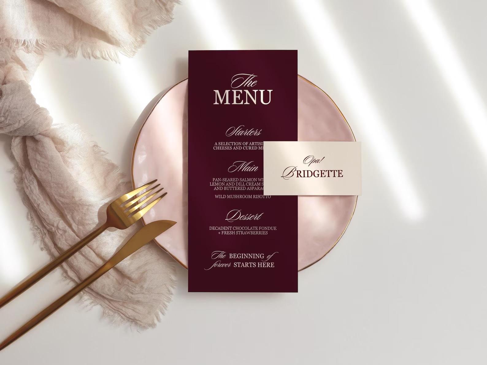 Modern Wedding Stationery Digital Templates Editable Save the Date Burgundy Mediterranean Design Modern Couples Maroon Vintage Wedding Sign