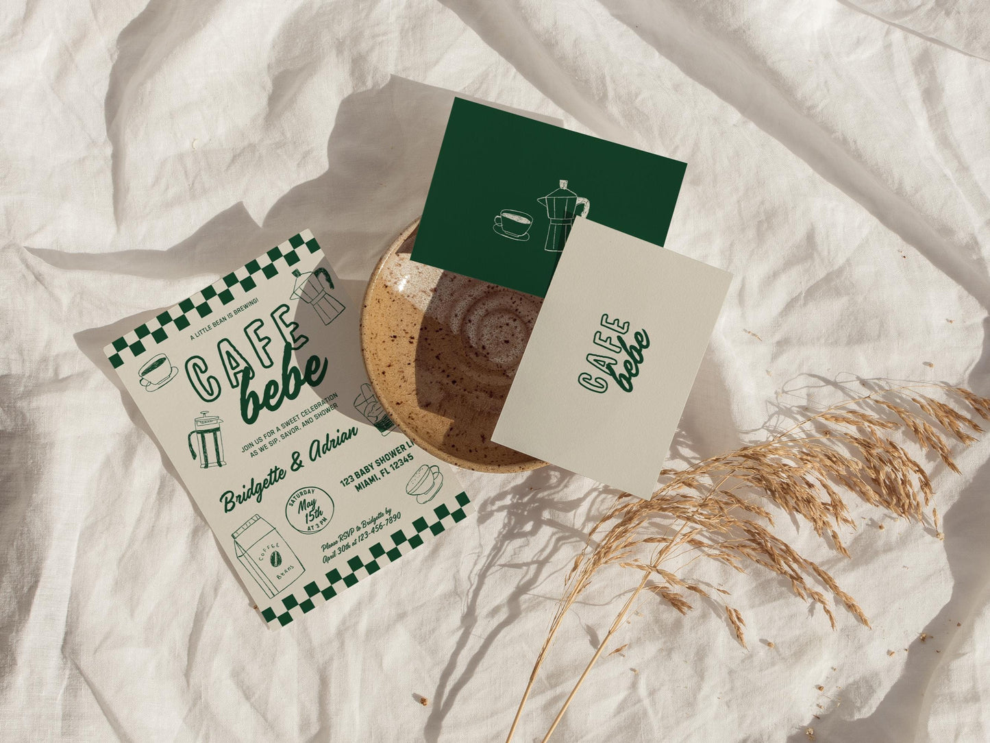 Editable Baby Shower Invite Template Baby is Brewing Baby Shower Café Bébé Coffee Theme Baby Sprinkle Customizable Digital Baby Shower