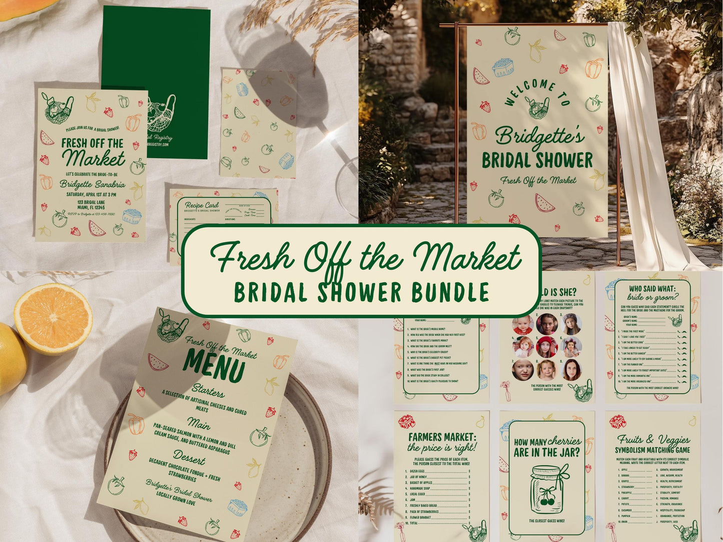 She's Fresh Off the Market Bridal Shower Bundle Template Editable Farmers Market Bridal Shower Invitation Hand Drawn Fresh Off the Market