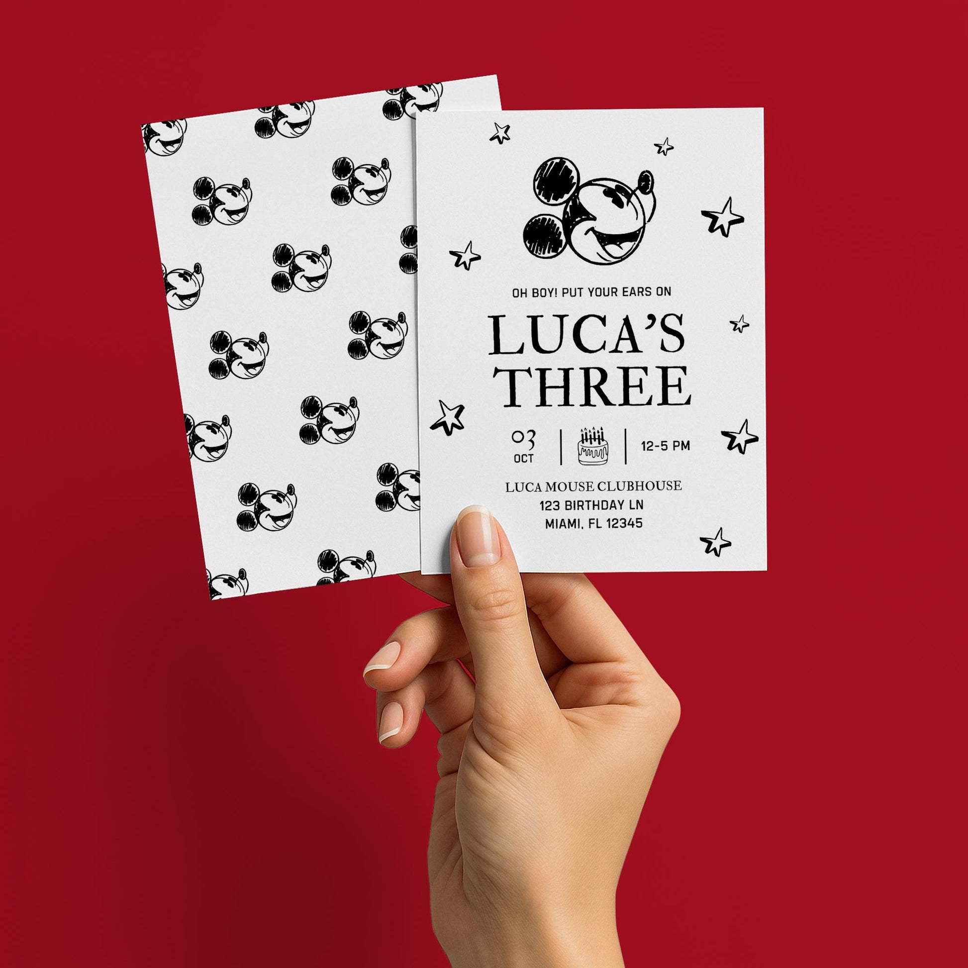 Vintage Mickey Mouse Birthday Invite Oh Boy! Retro Birthday Party invitation Kids Birthday Steamboat Willie Black and White Birthday Party
