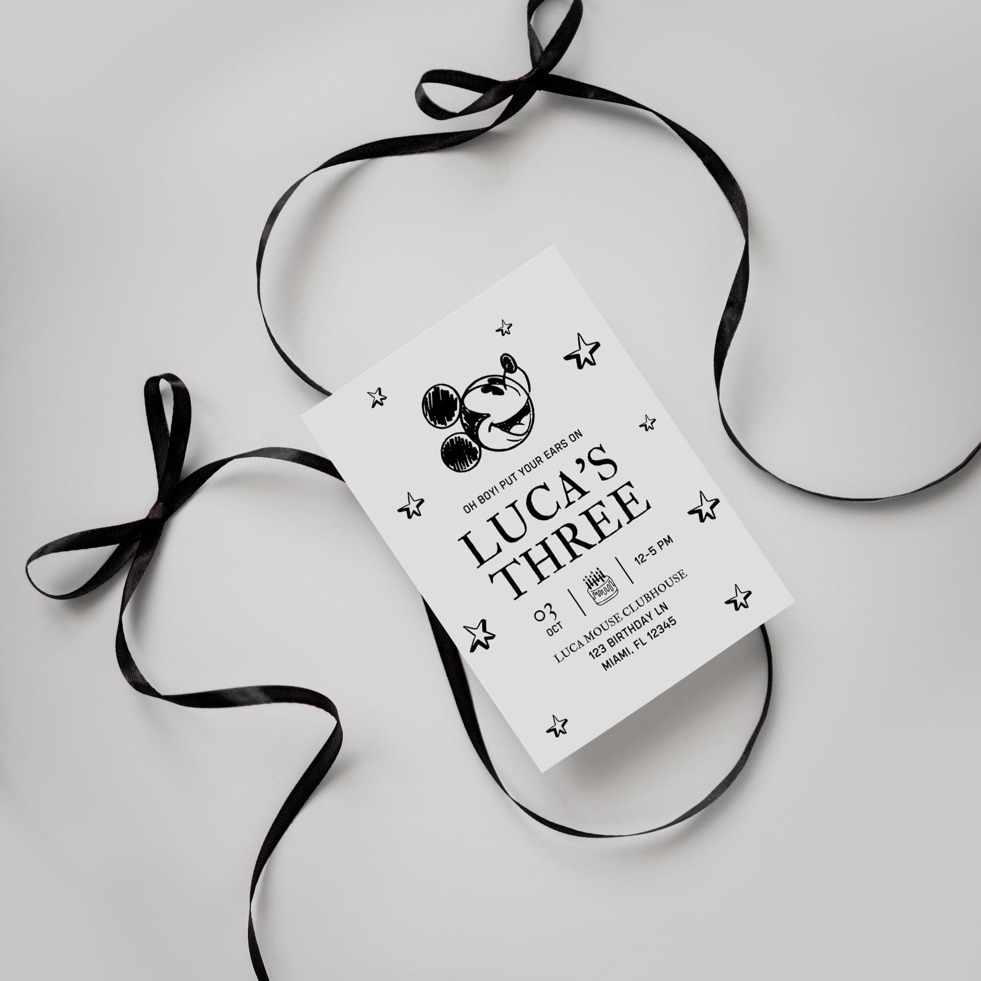Vintage Mickey Mouse Birthday Invite Oh Boy! Retro Birthday Party invitation Kids Birthday Steamboat Willie Black and White Birthday Party