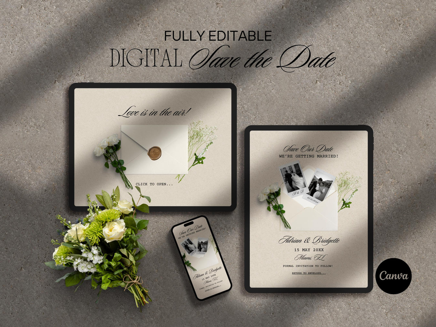 Digital Save the Date Website Elegant DIY Custom Wedding Website Classy Editable Canva Template Modern Floral Instant Download Template