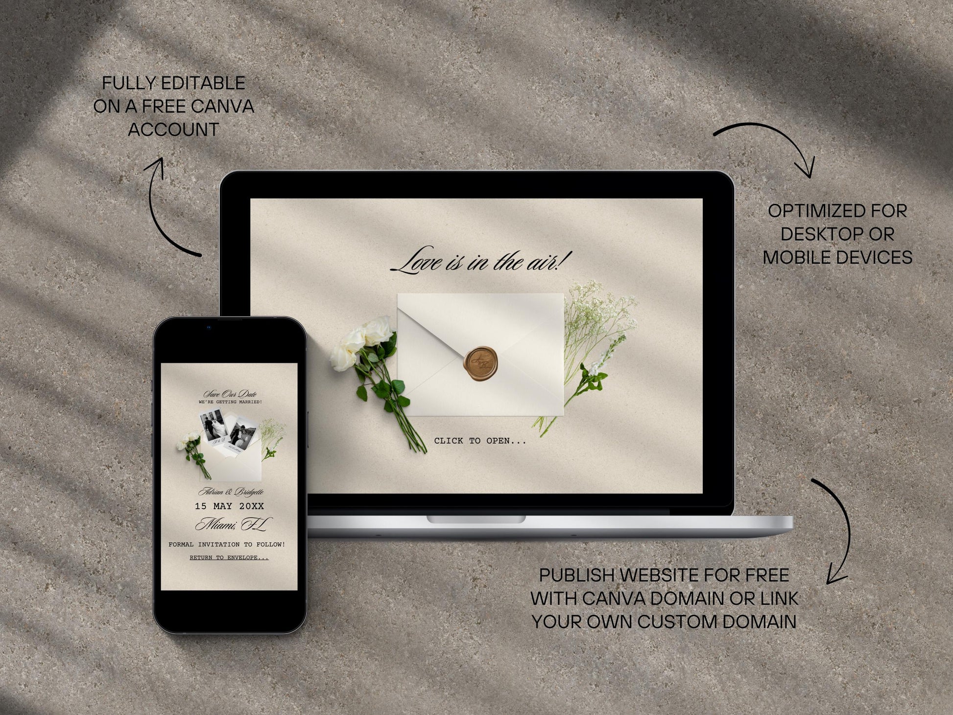 Digital Save the Date Website Elegant DIY Custom Wedding Website Classy Editable Canva Template Modern Floral Instant Download Template