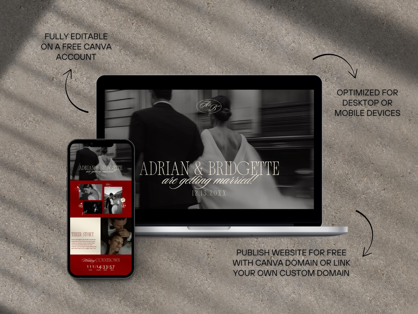 Vegas Wedding Website Template: Lucky in Love Design (Editable Canva)