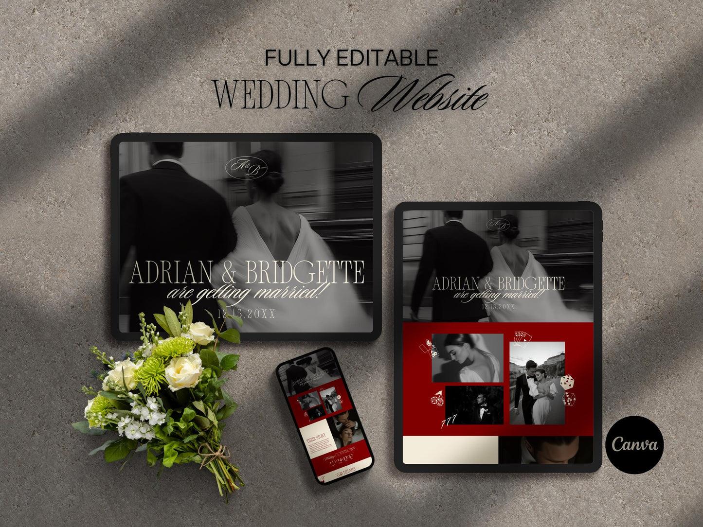 Vegas Wedding Website Template: Lucky in Love Design (Editable Canva)