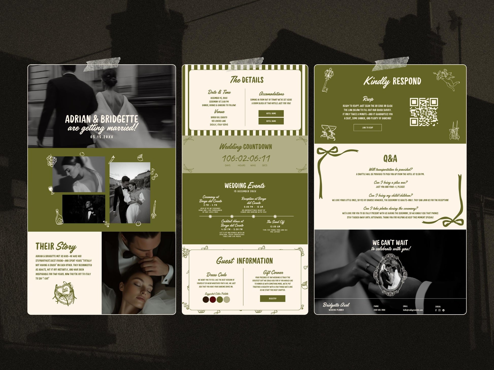 Hand Drawn Wedding Website Editable Template Italian Wedding Template Custom Wedding Website Template Vintage Wedding Classy Website