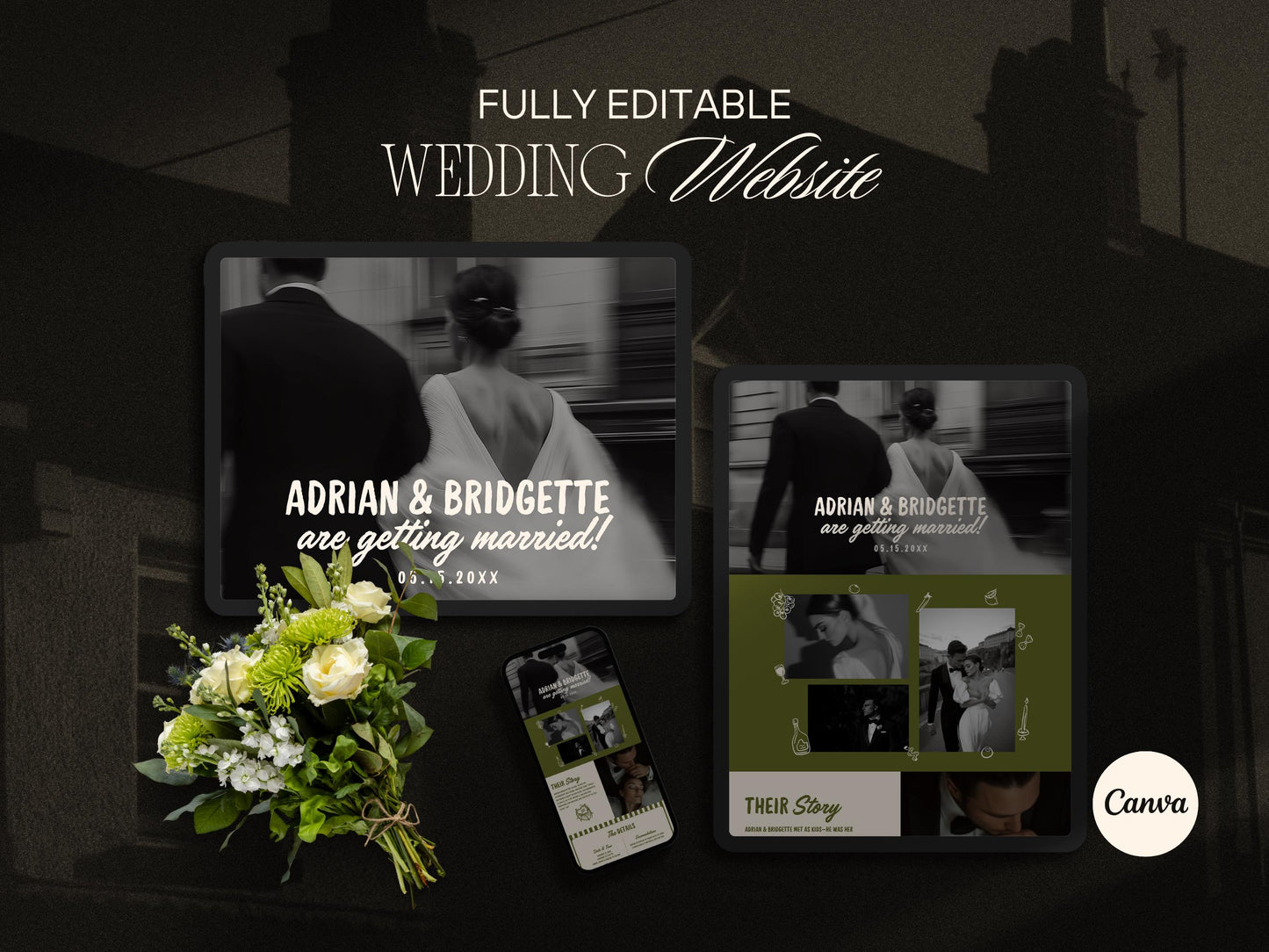Hand Drawn Wedding Website Editable Template Italian Wedding Template Custom Wedding Website Template Vintage Wedding Classy Website
