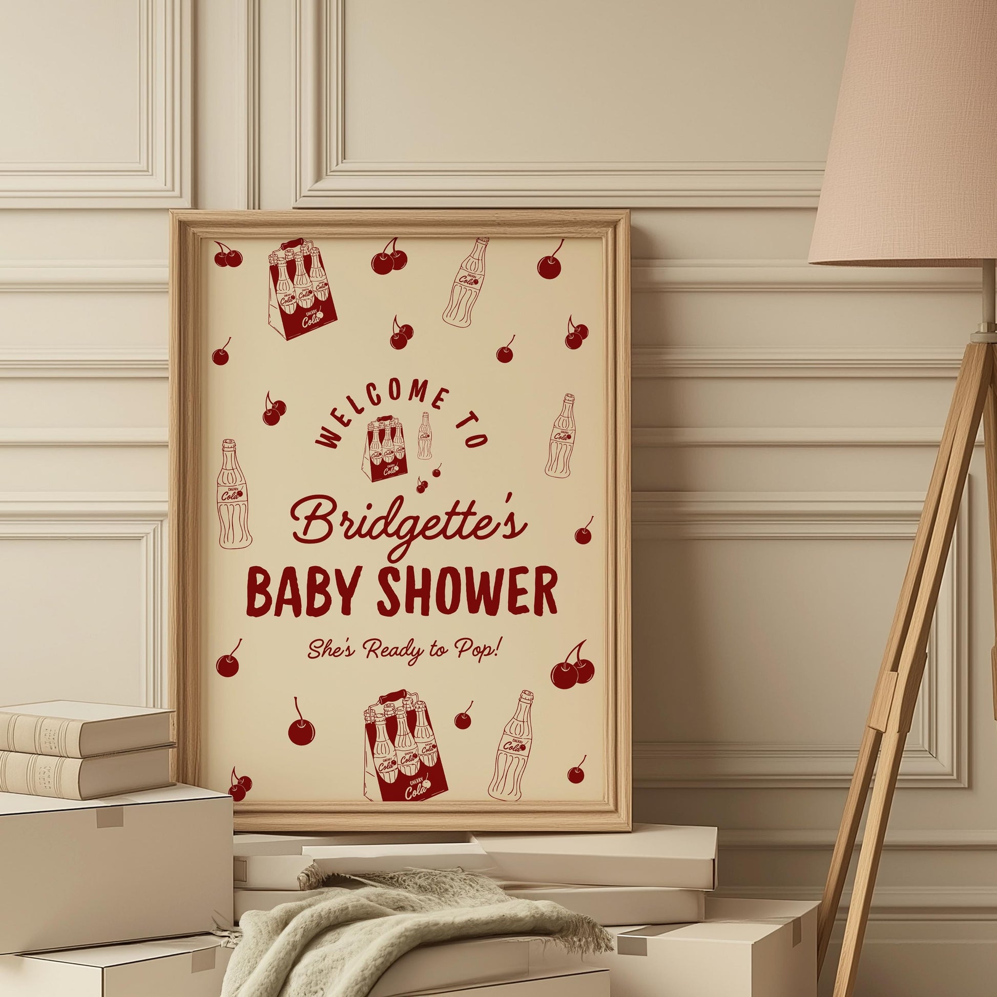 She's Ready to Pop Baby Shower Welcome Sign Editable Template 50s Style Soda Pop Invite Gender Neutral Baby Shower Signage Cherry on Top