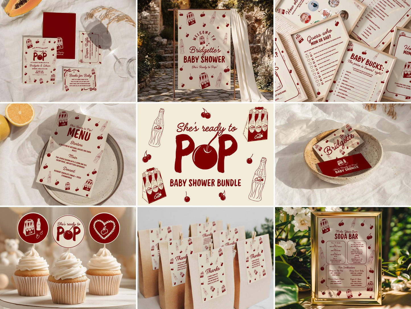 She's Ready to Pop Baby Shower Invitation Template 50s Style Soda Pop Invite Gender Neutral Baby Shower Games Template Welcome Sign Menu
