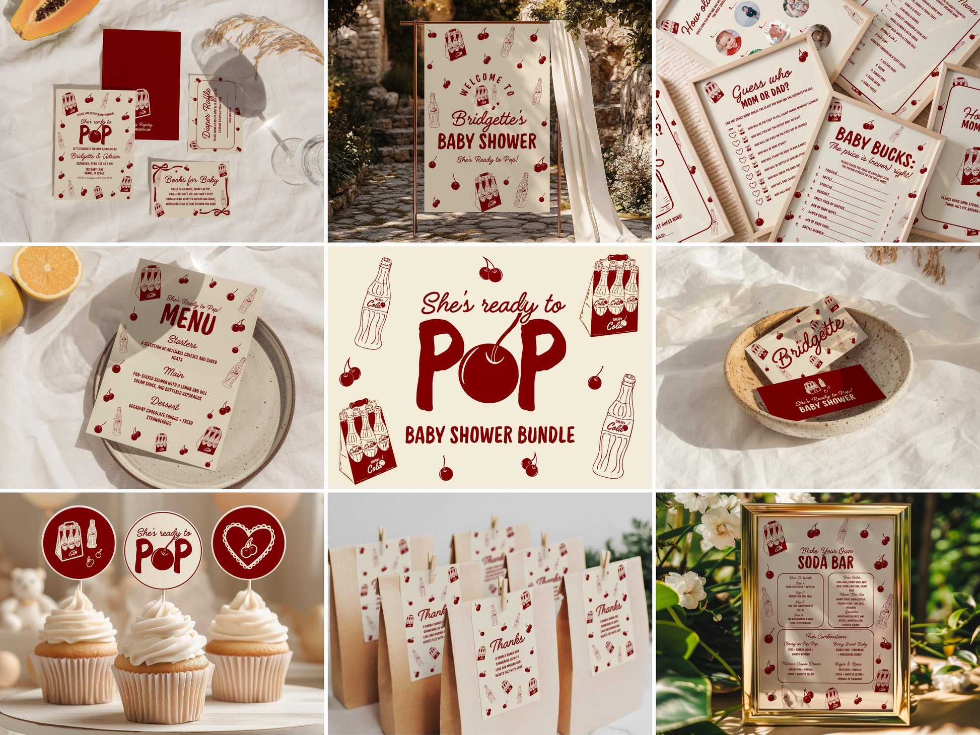 She's Ready to Pop Baby Shower Invitation Template 50s Style Soda Pop Invite Gender Neutral Baby Shower Games Template Welcome Sign Menu