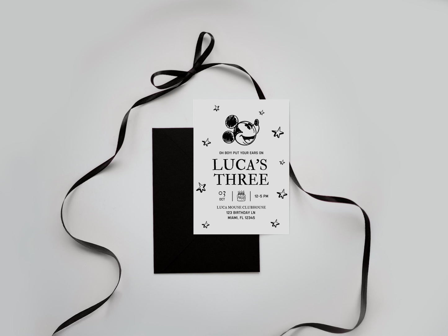 Vintage Mickey Mouse Birthday Invite Oh Boy! Retro Birthday Party invitation Kids Birthday Steamboat Willie Black and White Birthday Party