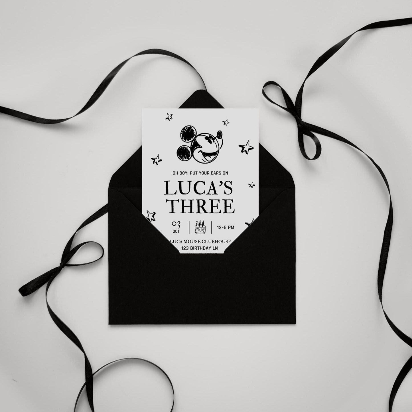 Vintage Mickey Mouse Birthday Invite Oh Boy! Retro Birthday Party invitation Kids Birthday Steamboat Willie Black and White Birthday Party