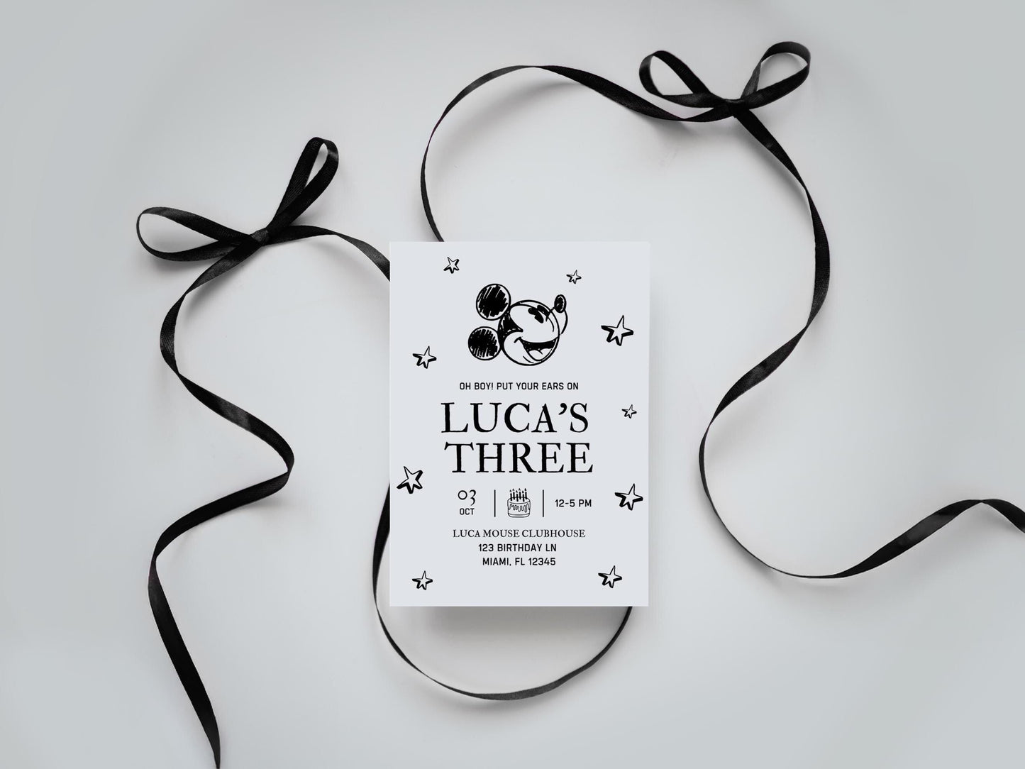 Vintage Mickey Mouse Birthday Invite Oh Boy! Retro Birthday Party invitation Kids Birthday Steamboat Willie Black and White Birthday Party