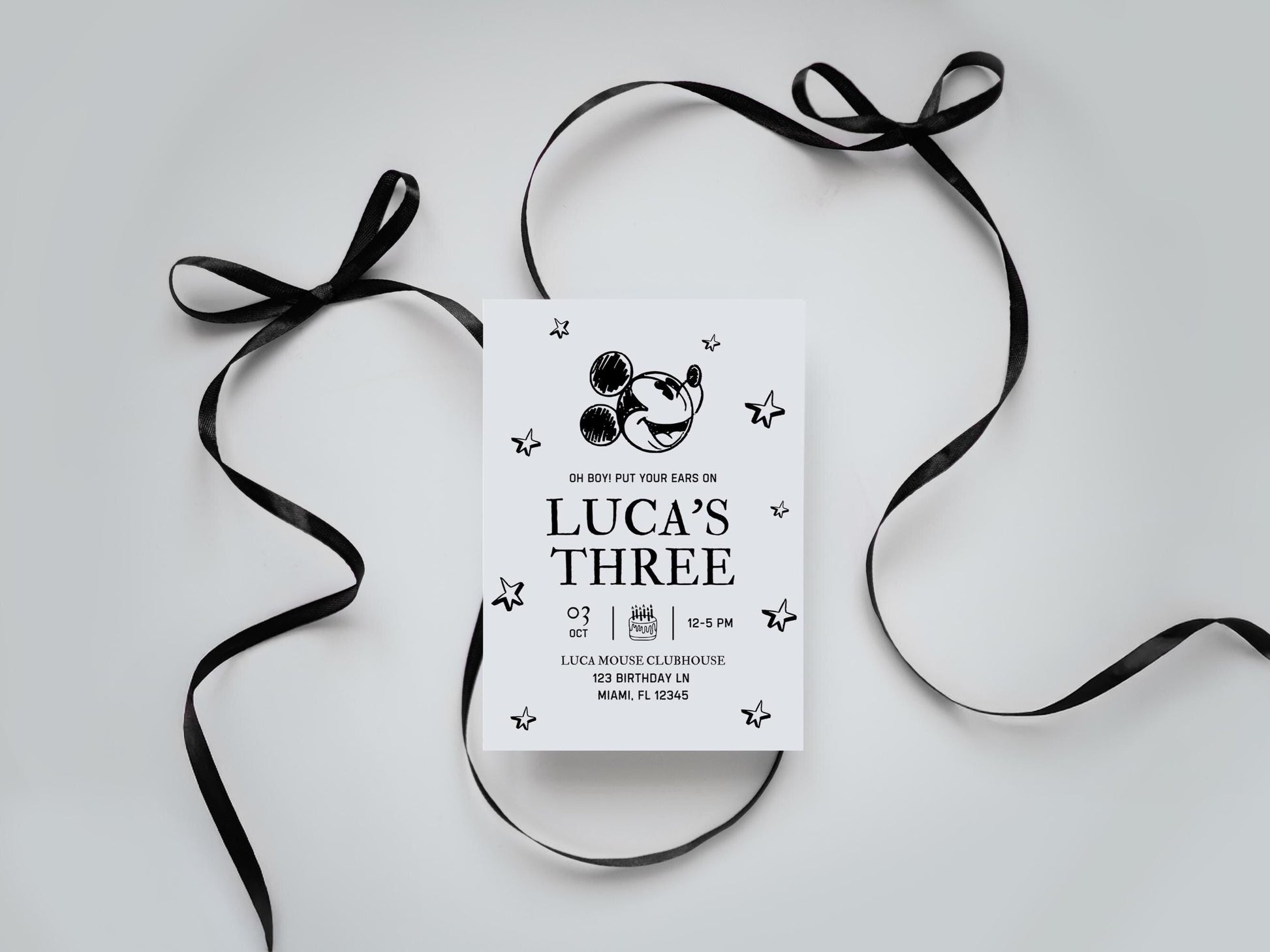 Vintage Mickey Mouse Birthday Invite Oh Boy! Retro Birthday Party invitation Kids Birthday Steamboat Willie Black and White Birthday Party