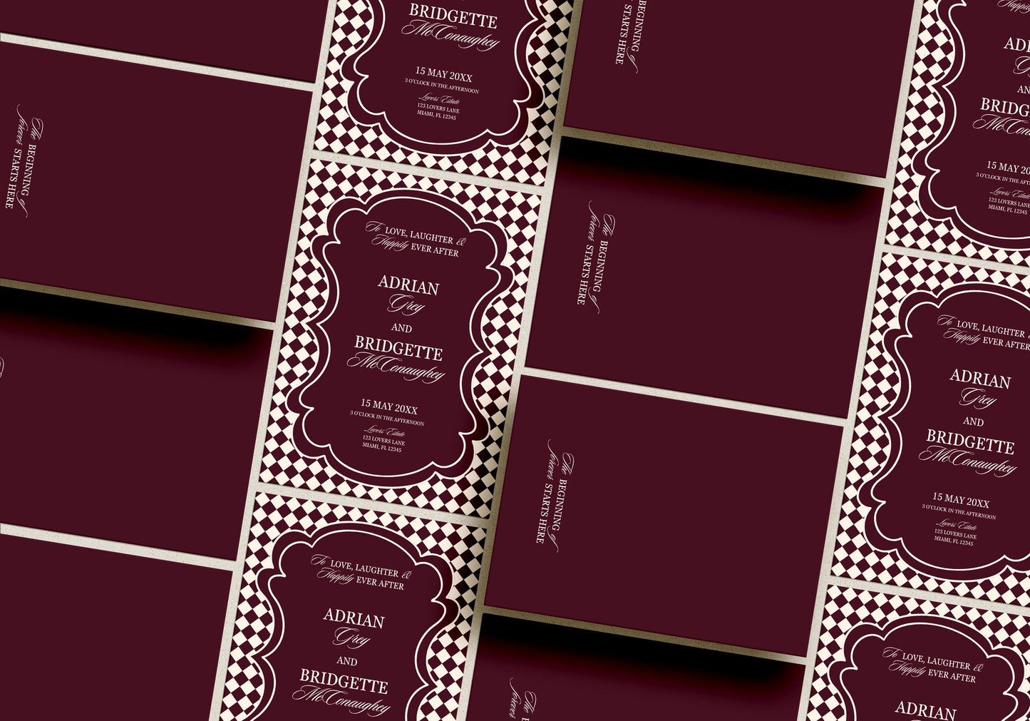Modern Wedding Invitation Digital Template Editable Save the Date Burgundy Mediterranean Design Modern Couples Maroon Vintage Wedding Invite