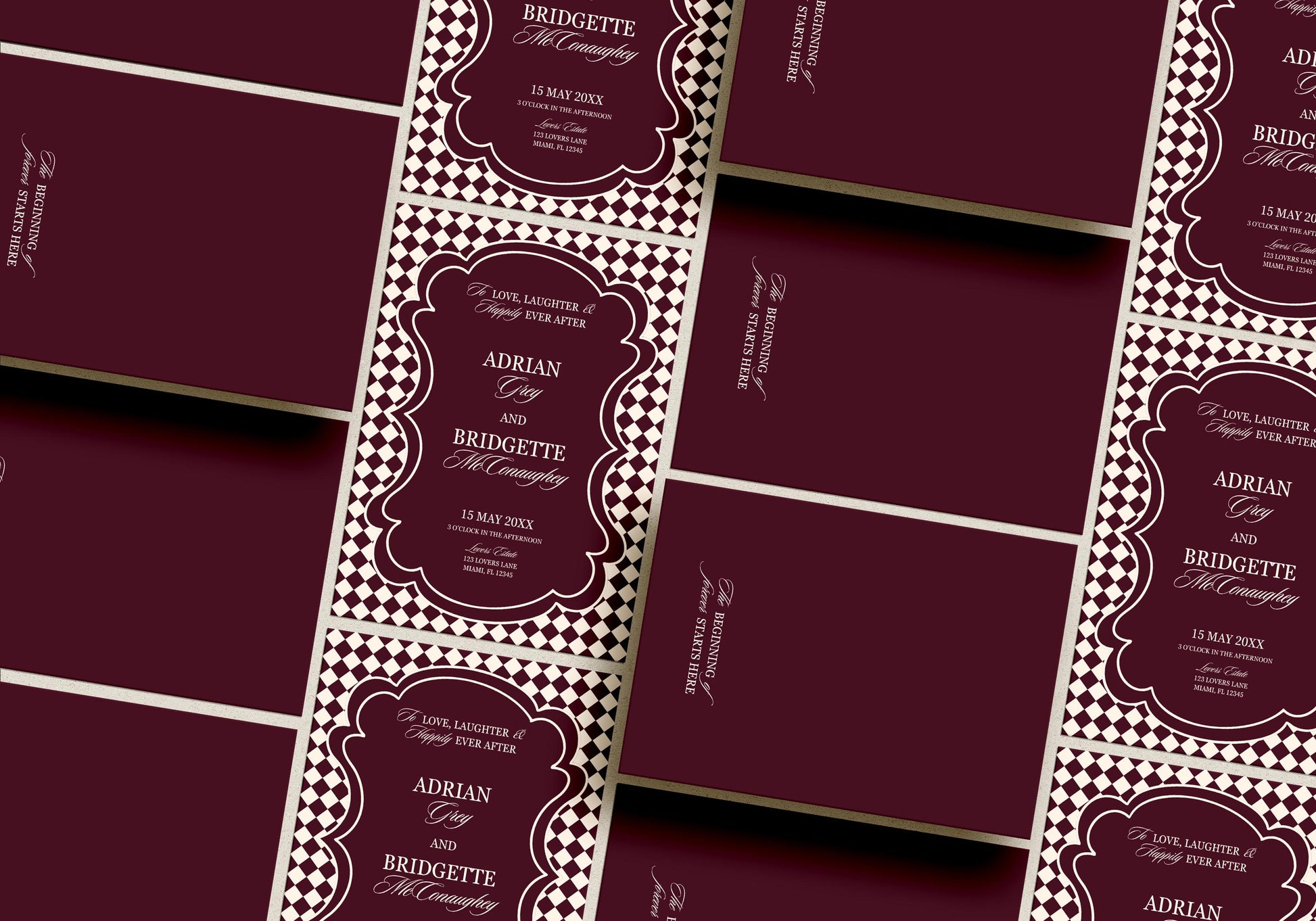 Modern Wedding Invitation Digital Template Editable Save the Date Burgundy Mediterranean Design Modern Couples Maroon Vintage Wedding Invite