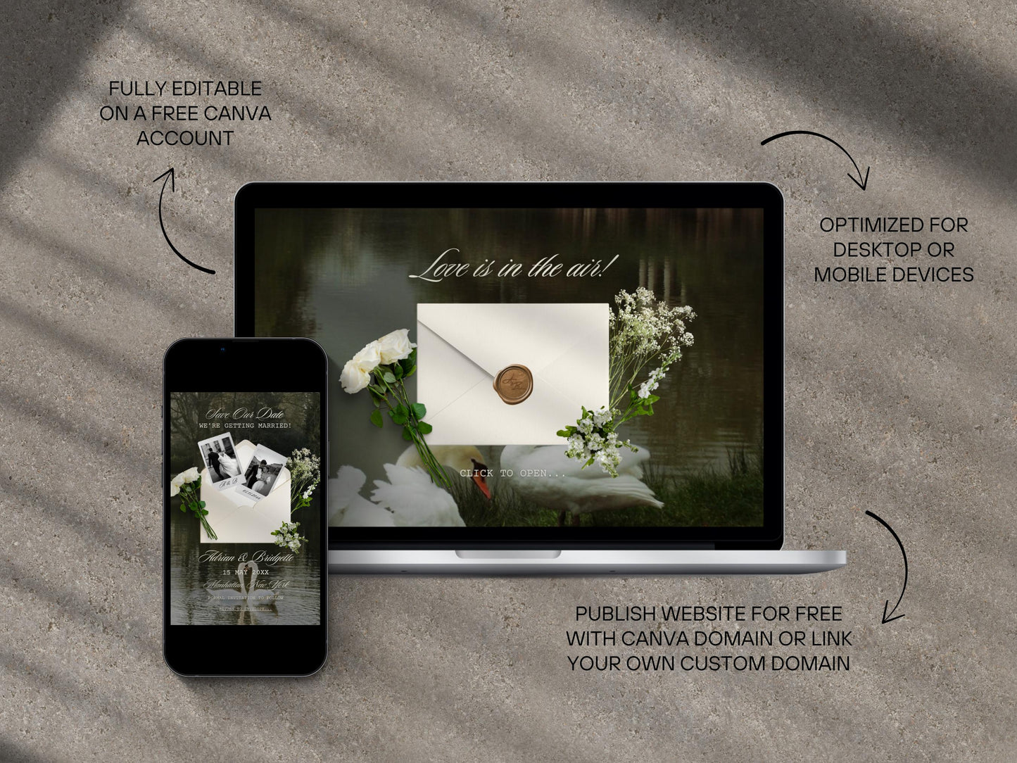 Digital Save the Date Website Elegant DIY Custom Wedding Website Classy Editable Canva Template Modern Floral Instant Download Template