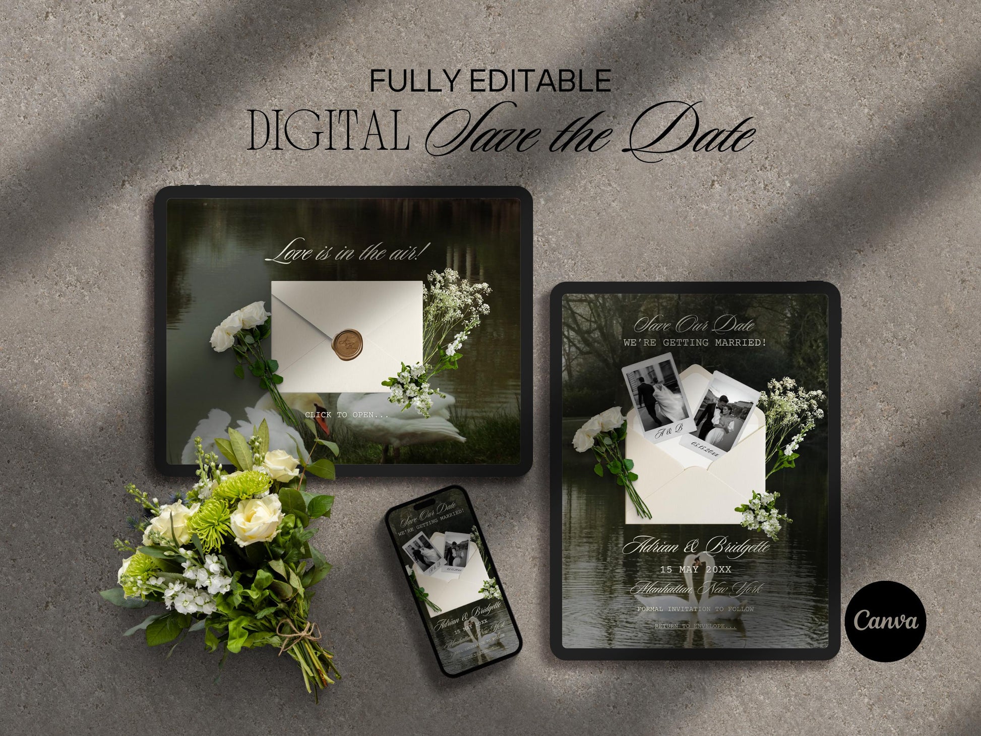 Digital Save the Date Website Elegant DIY Custom Wedding Website Classy Editable Canva Template Modern Floral Instant Download Template