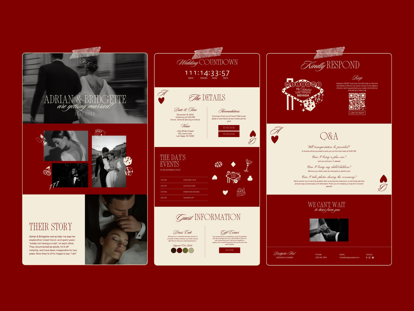Vegas Wedding Website Template: Lucky in Love Design (Editable Canva)