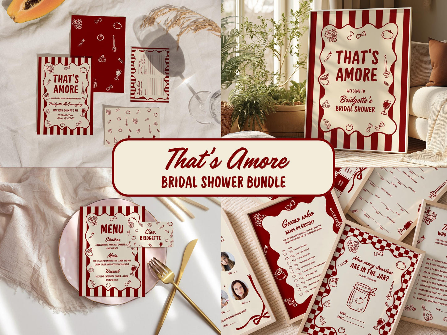 That's Amore Bridal Shower Bundle Templates Italian Bridal Shower Invitation Hand Drawn Engagement Party Decor Sign Bridal Shower Games