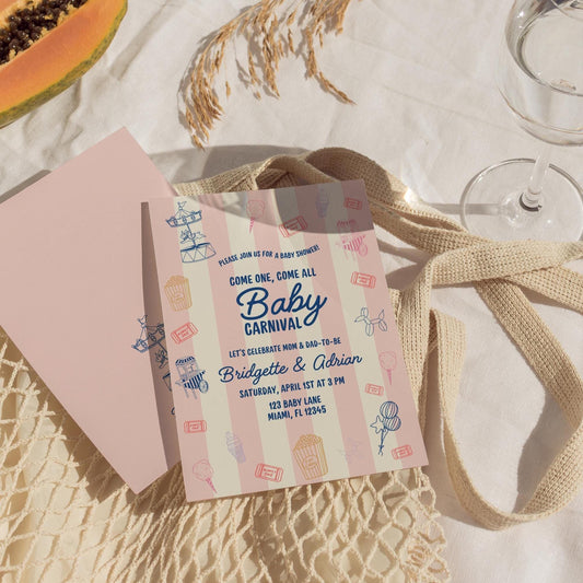Baby Shower Invitation Template Editable Circus Baby Shower Vintage Carnival Customizable Digital Invite Hand Drawn Baby Shower Invite Girly
