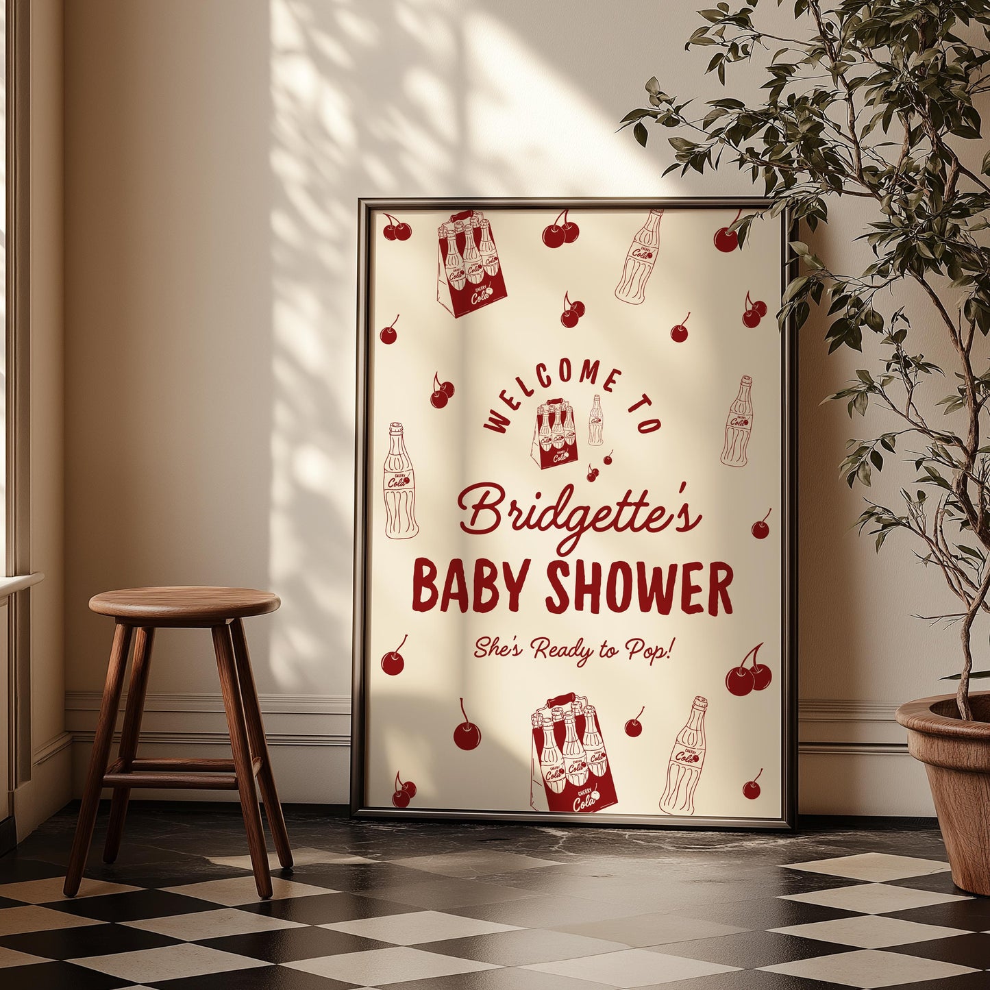 She's Ready to Pop Baby Shower Welcome Sign Editable Template 50s Style Soda Pop Invite Gender Neutral Baby Shower Signage Cherry on Top