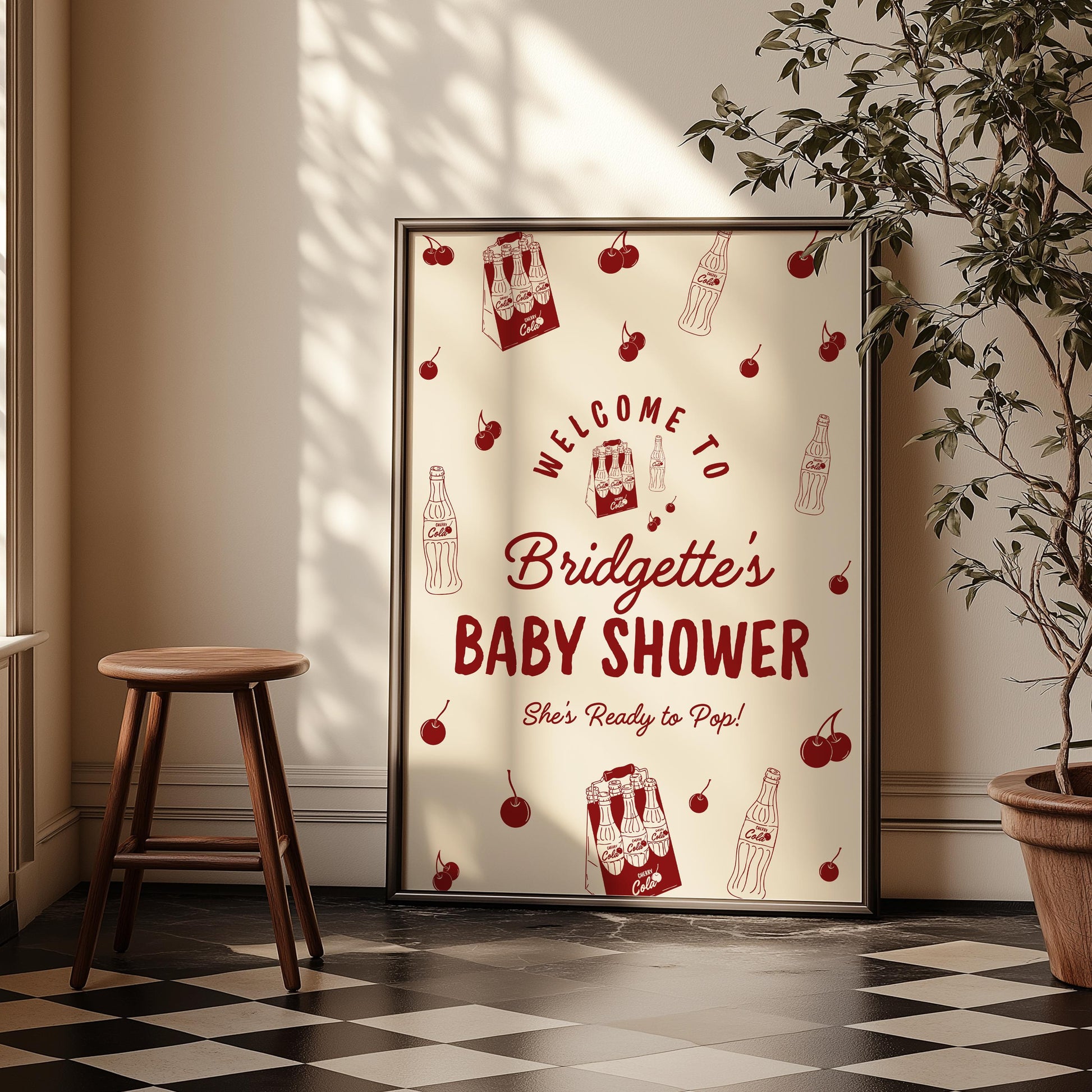 She's Ready to Pop Baby Shower Welcome Sign Editable Template 50s Style Soda Pop Invite Gender Neutral Baby Shower Signage Cherry on Top