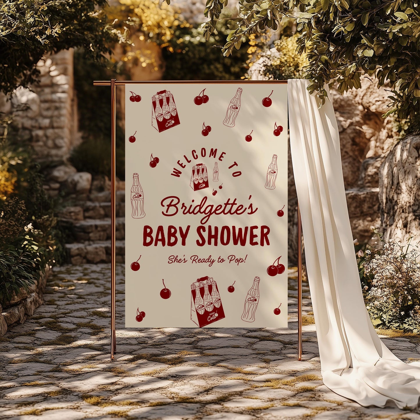 She's Ready to Pop Baby Shower Welcome Sign Editable Template 50s Style Soda Pop Invite Gender Neutral Baby Shower Signage Cherry on Top