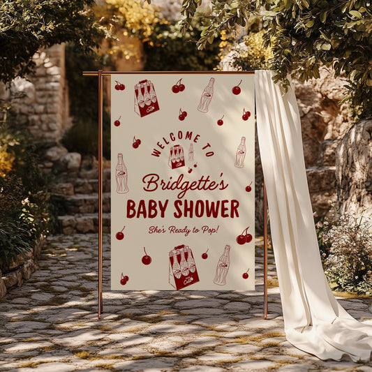 She's Ready to Pop Baby Shower Welcome Sign Editable Template 50s Style Soda Pop Invite Gender Neutral Baby Shower Signage Cherry on Top