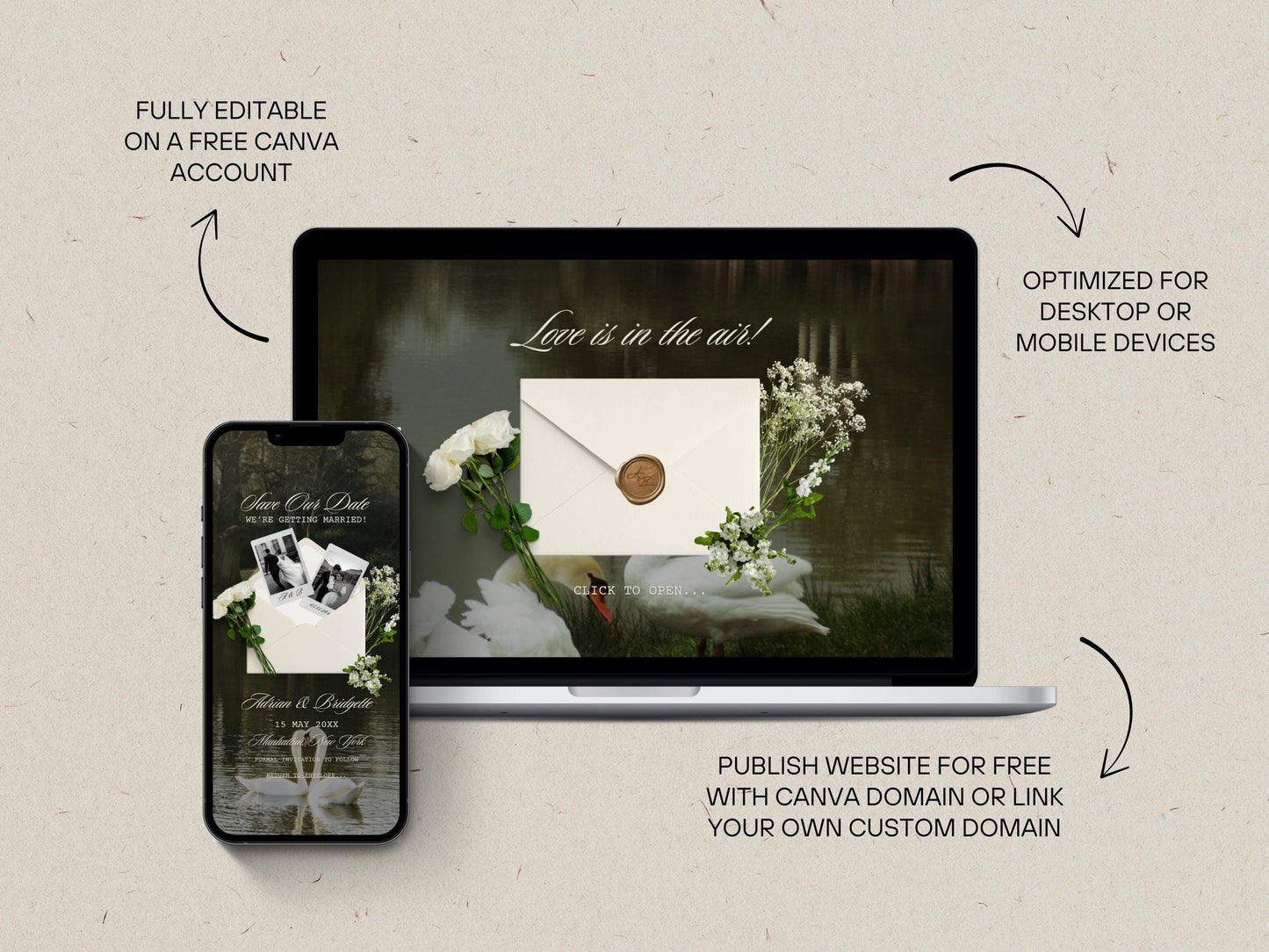 Elegant Floral Wedding Website Template Editable Save the Date Wedding Website DIY Classy Wedding  Website Invitation Template Custom