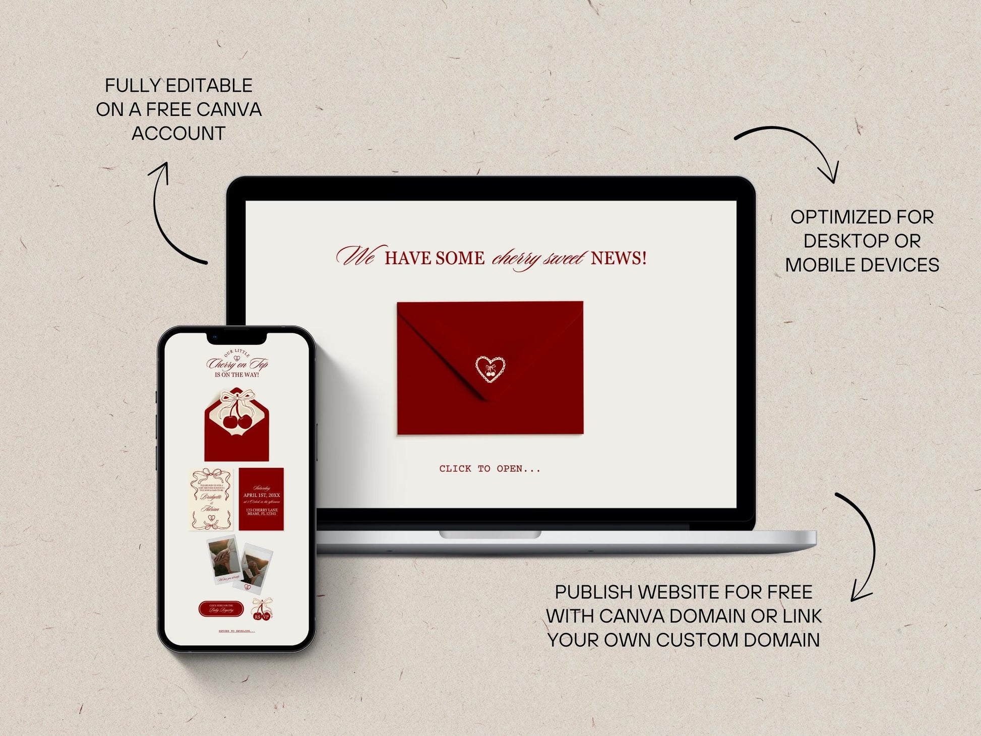 Cherry On Top Baby Shower Digital Invitation Template Baby Sprinkle Our Little Cherry On Top Hand Drawn Invite Editable Website Template