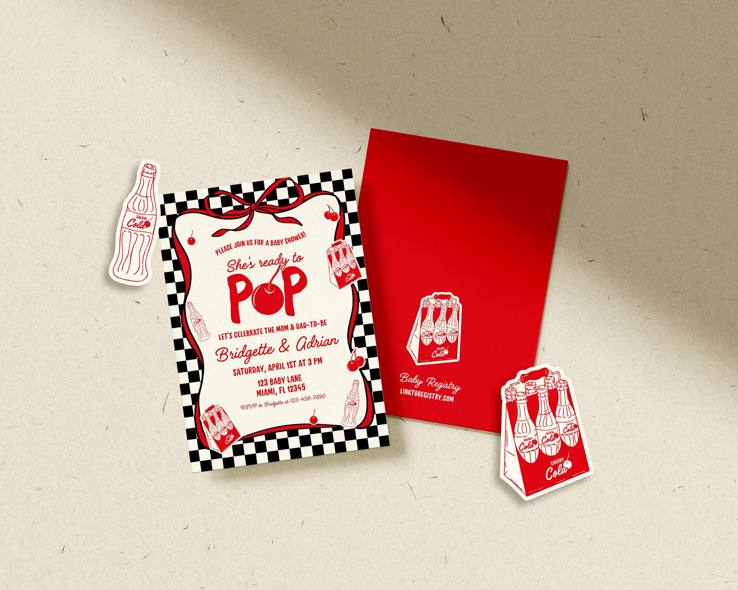 She's Ready to Pop Baby Shower Invitation Template Whimsical Hand-Drawn Vintage Cola Baby Shower Invite Gender Neutral Soda Baby Shower