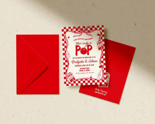 She's Ready to Pop Baby Shower Invitation Vintage Cola Baby Shower Invite Template Whimsical Hand-Drawn Gender Neutral Soda Pop Baby Shower