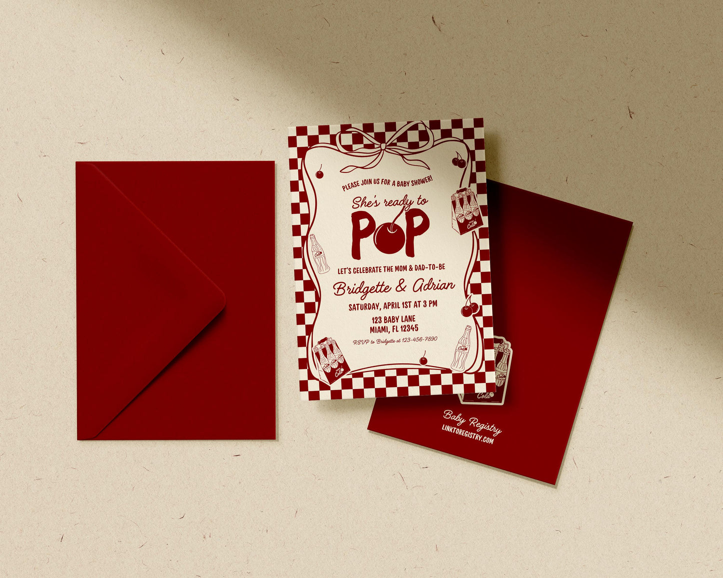 Ready to Pop Baby Shower Invitation Template: 50s Style Vintage Cola Theme (Canva Template)