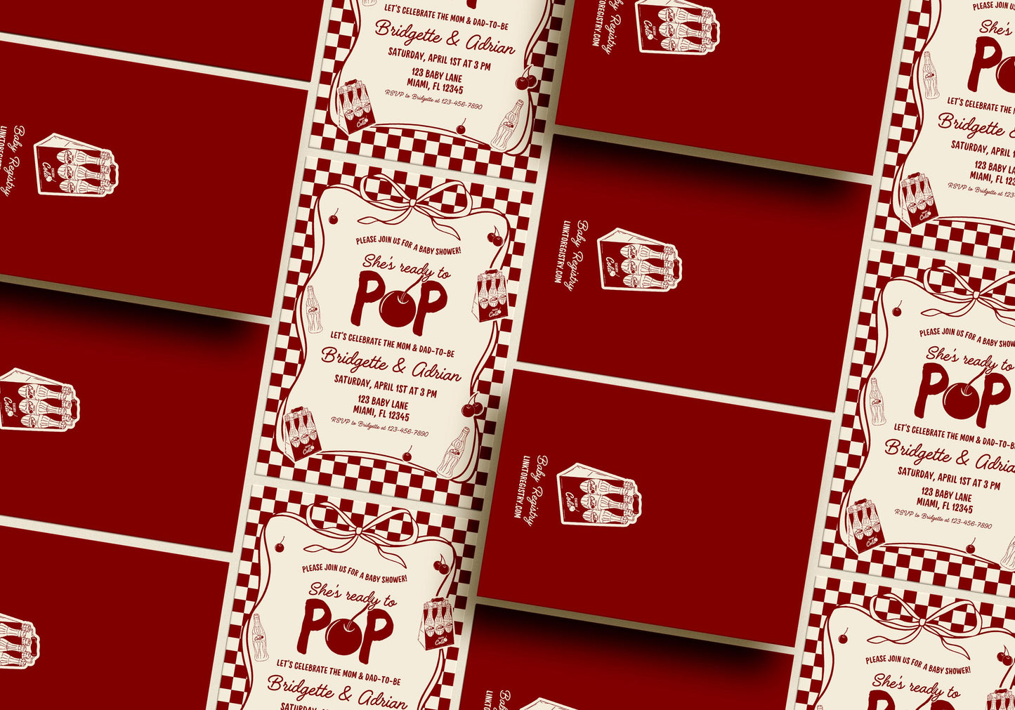 Ready to Pop Baby Shower Invitation Template: 50s Style Vintage Cola Theme (Canva Template)