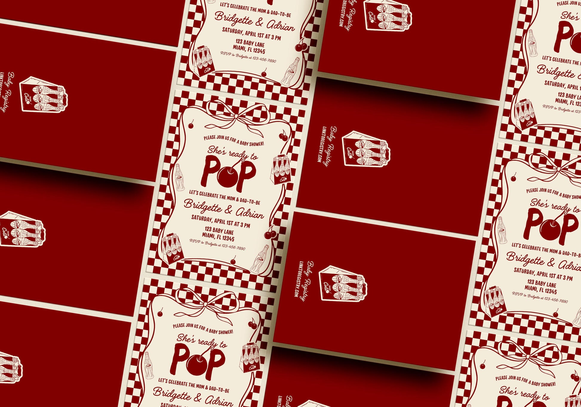 Ready to Pop Baby Shower Invitation Template: 50s Style Vintage Cola Theme (Canva Template)