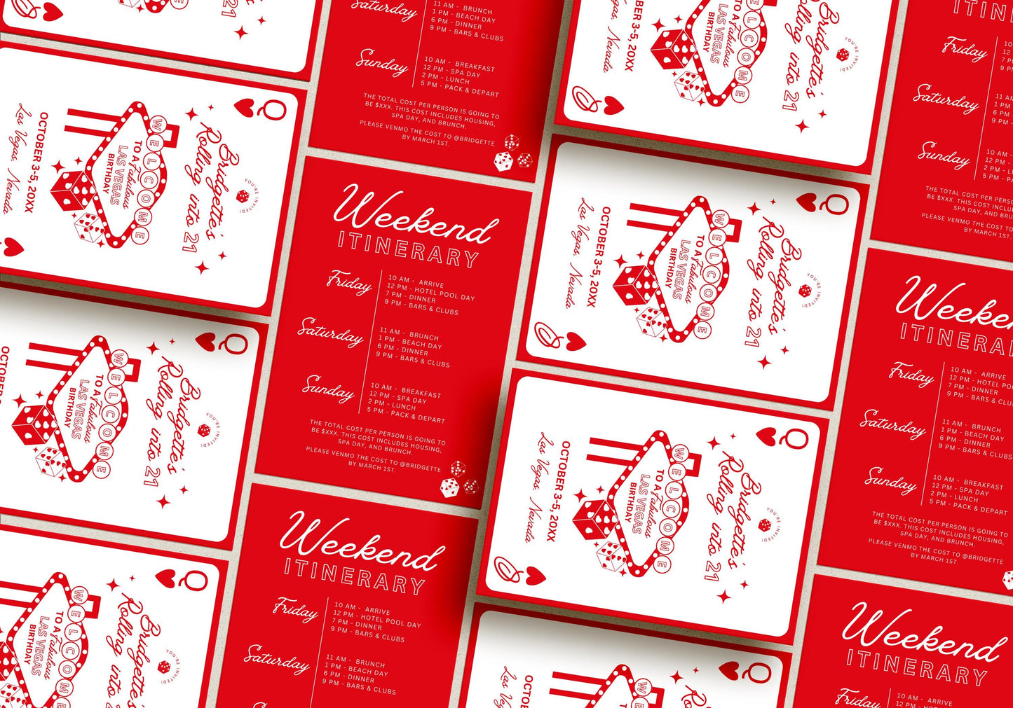 Vegas Birthday Invitation Template: Feeling Lucky Casino Theme Invite and Itinerary (Digital Download, Canva Template)