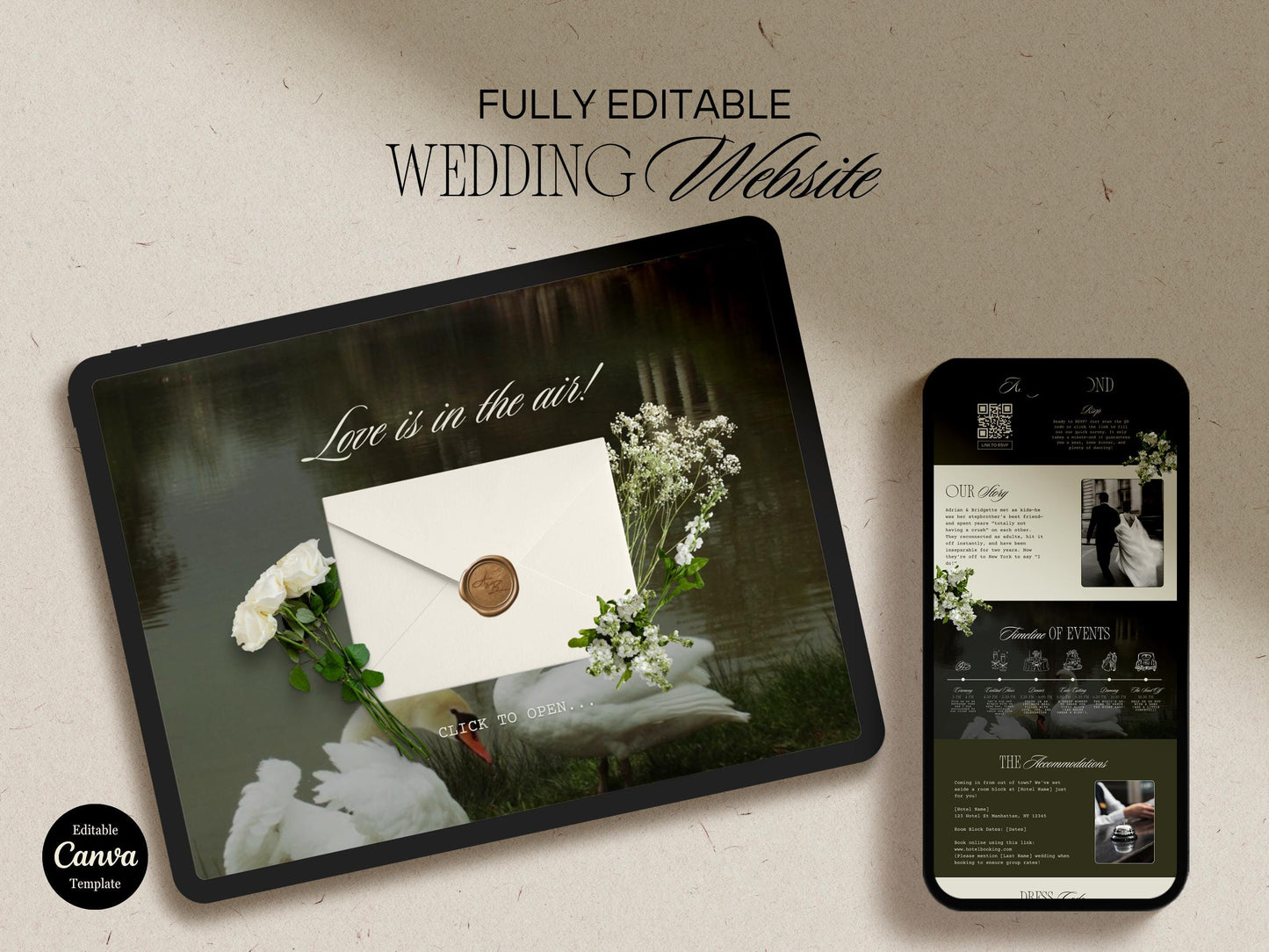 Elegant Floral Wedding Website Template: DIY Canva Invitation and Website (Digital Download)