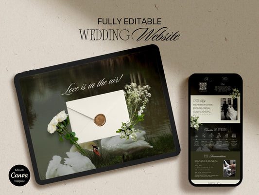 Elegant Floral Wedding Website Template: DIY Canva Invitation and Website (Digital Download)