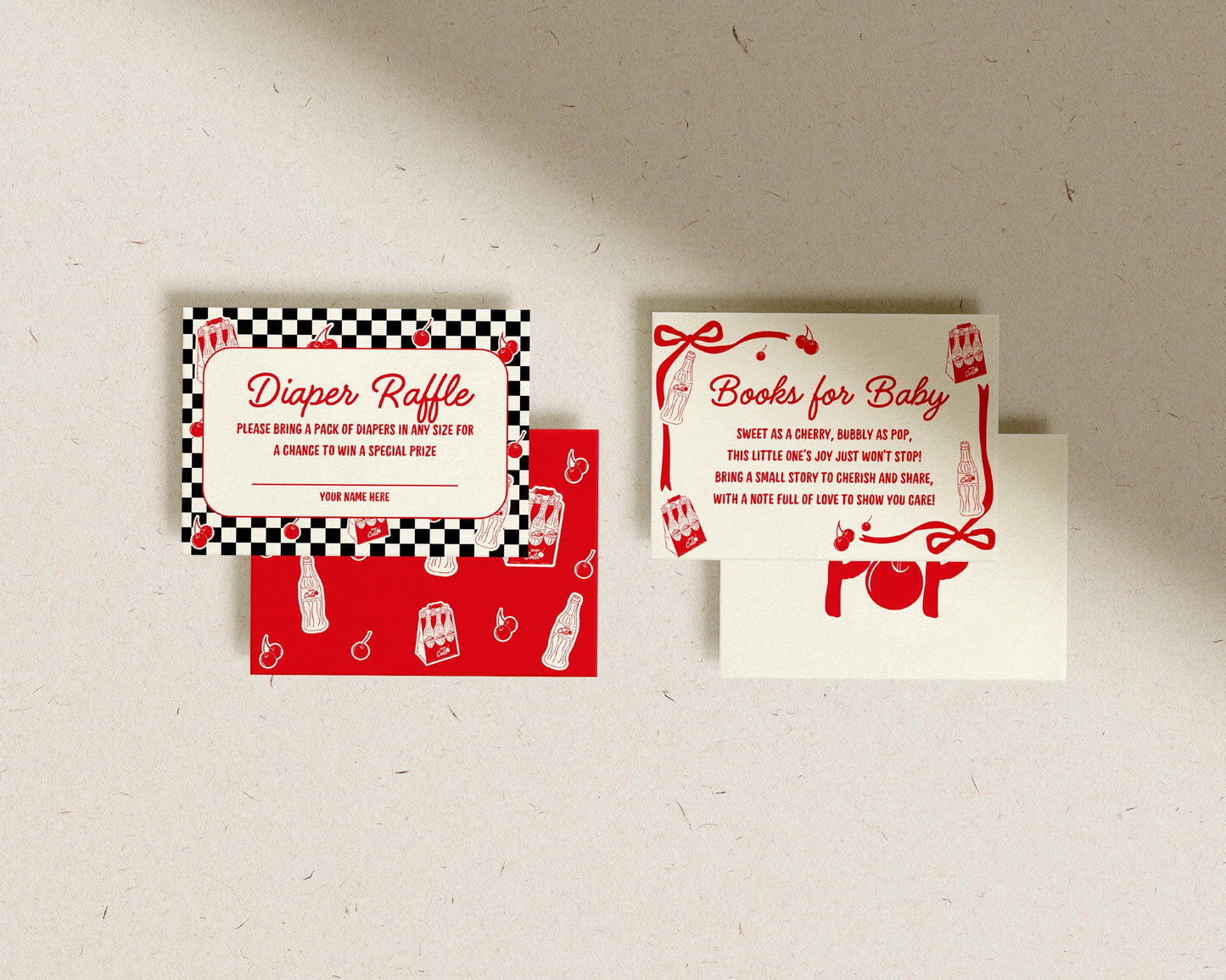 Ready to Pop Baby Shower Invitation Suite: Vintage Soda Pop Invite, Diaper Raffle and Books for Baby Templates (Canva Templates)