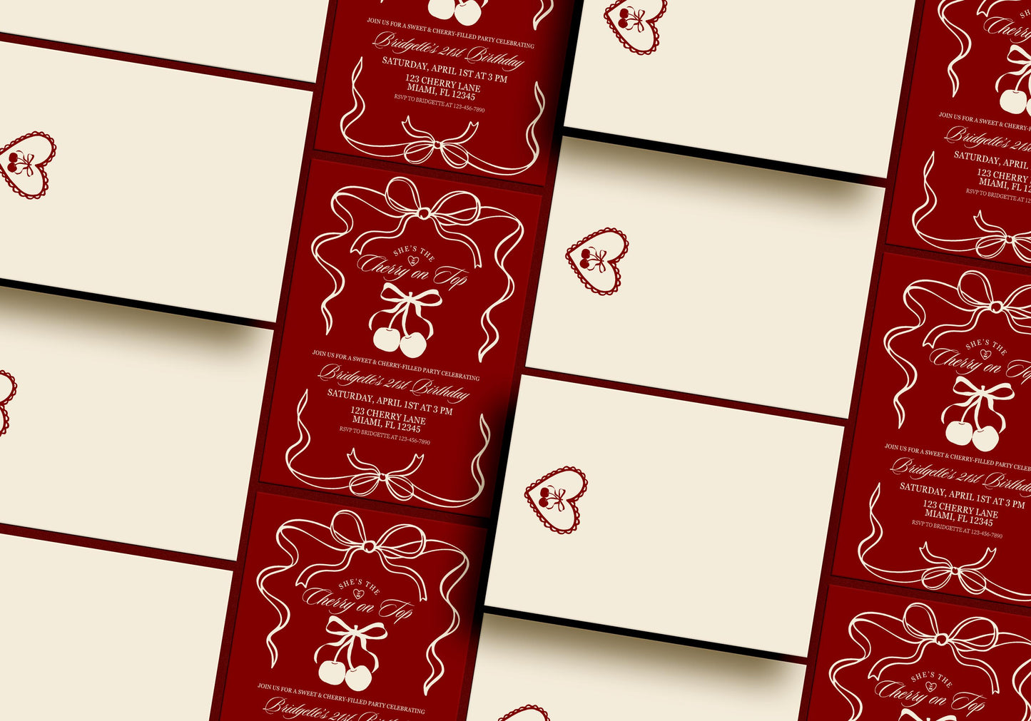 Cherry On Top Birthday Invitation: Romantic Coquette Theme (5x7 Digital Template)