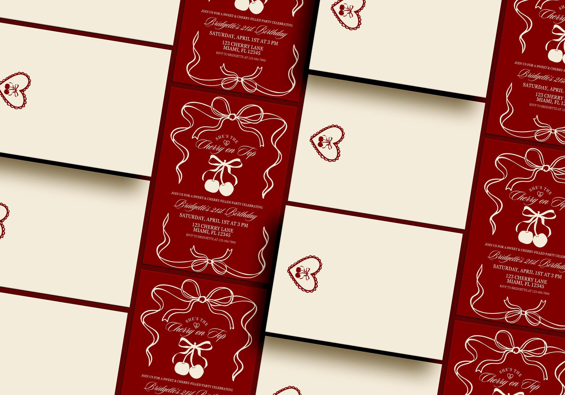Cherry On Top Birthday Invitation: Romantic Coquette Theme (5x7 Digital Template)