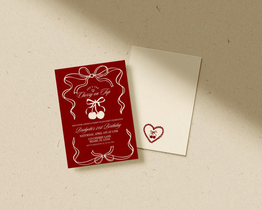 Cherry On Top Birthday Invitation: Romantic Coquette Theme (5x7 Digital Template)